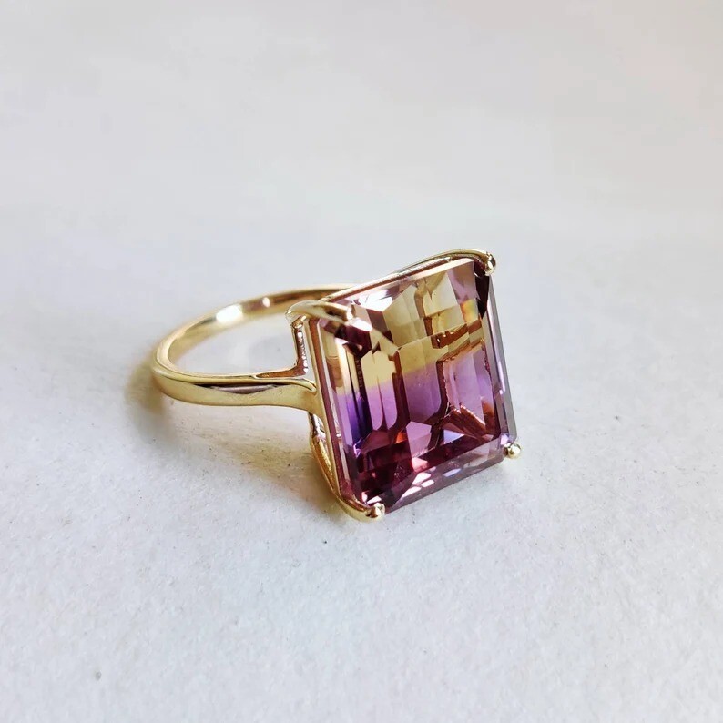 Ametrine Ring Women’s Gold Plated Emerald Cut Cocktail Statement Jewelry