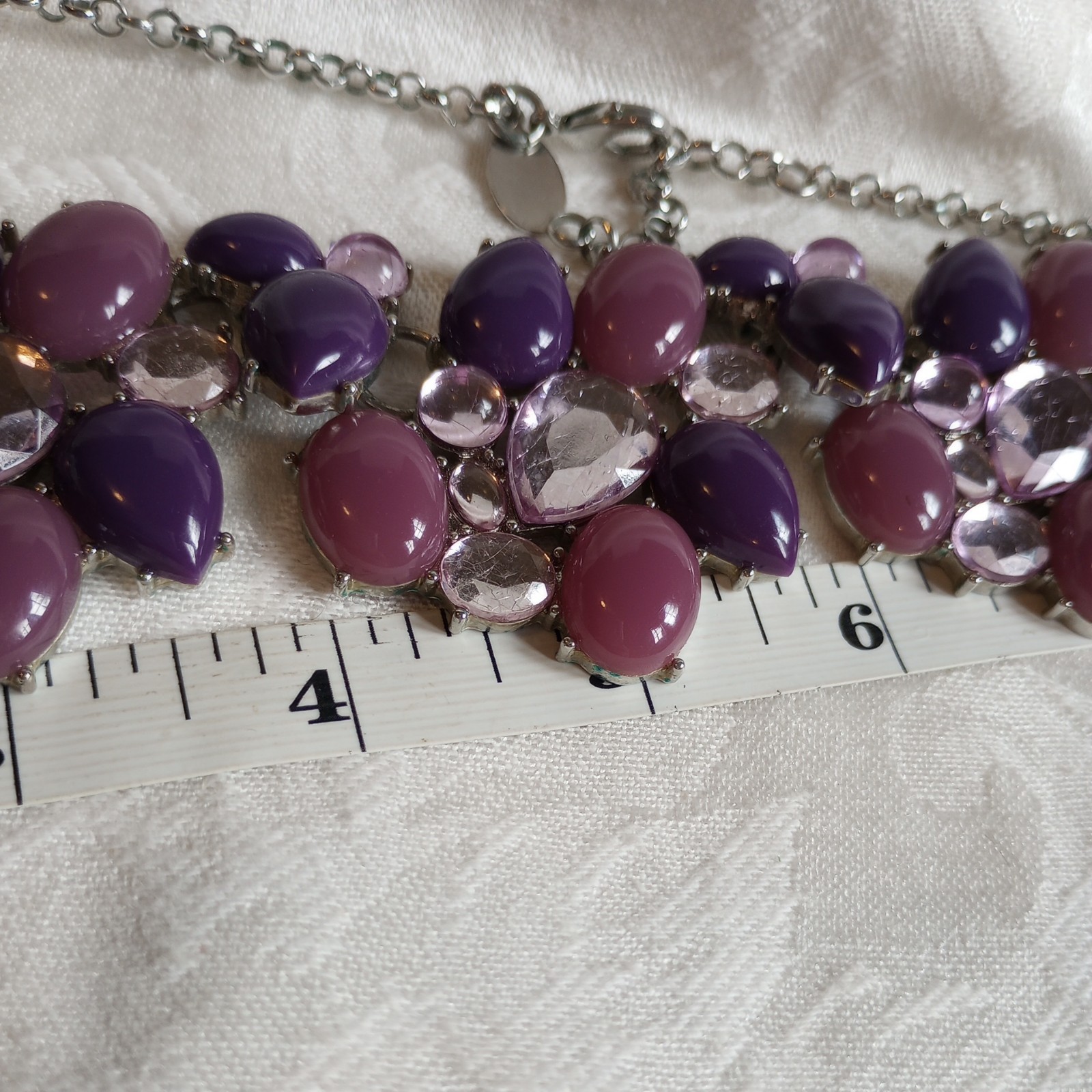 WHBM purple cabochon rose sparkling rhinestone bib statement 18″ Necklace