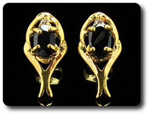 Earrings Black Sapphire 0 3/32×0 9/32in Gold Plated 18 K-Swiss