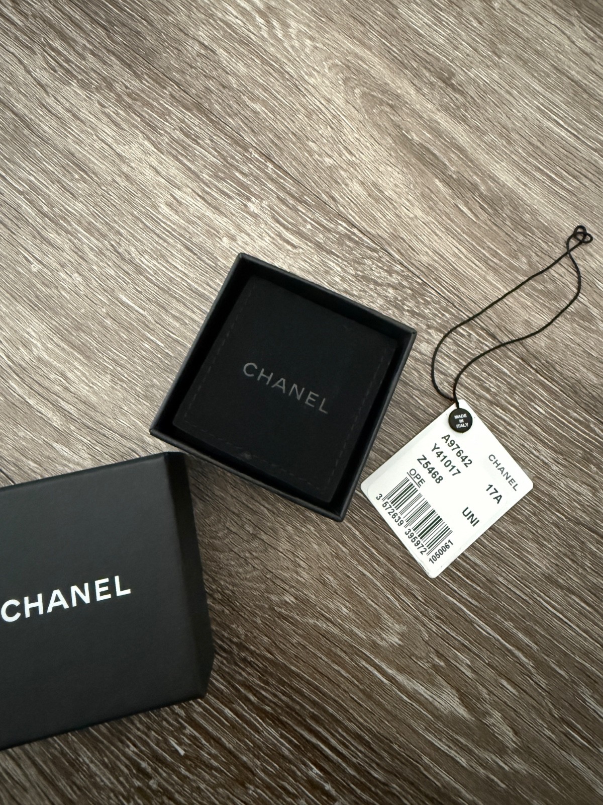 CHANEL Dark Silver Crystal Logo Stud Earrings