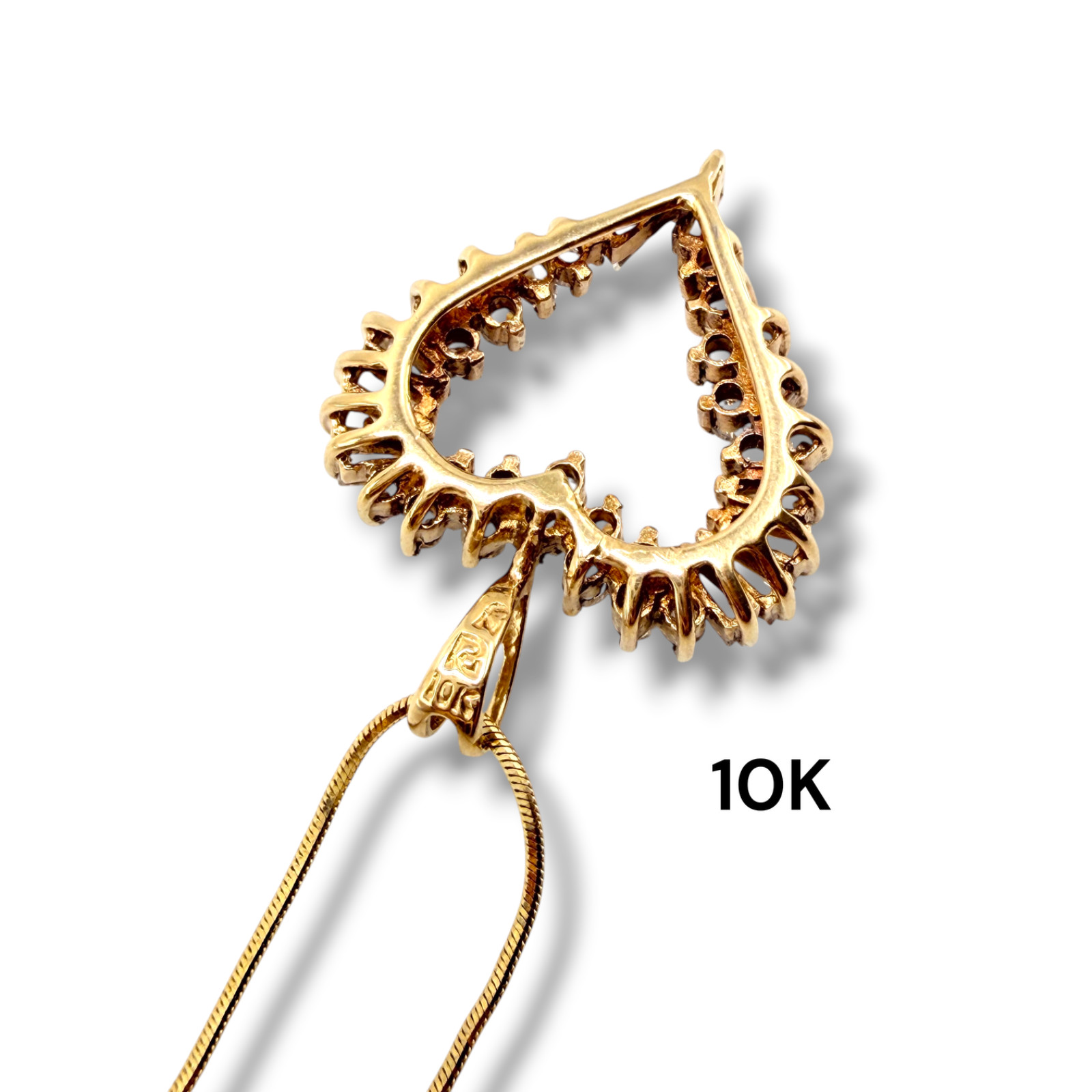 Solid 10k Yellow Gold Cubic Zirconia CZ Cluster Heart Pendant Neckalce 18″ 4.5g