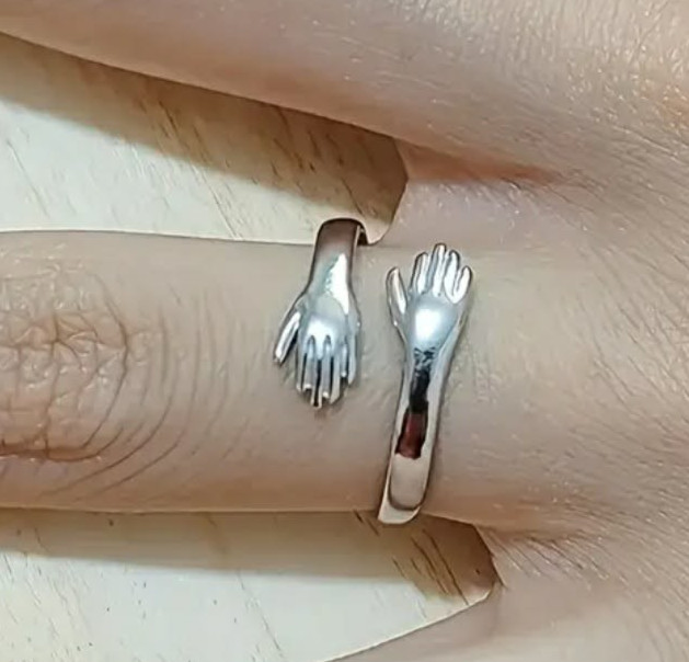 Hug Ring Silver Plated Open Adjustable Hugging Hands Fashion Ring