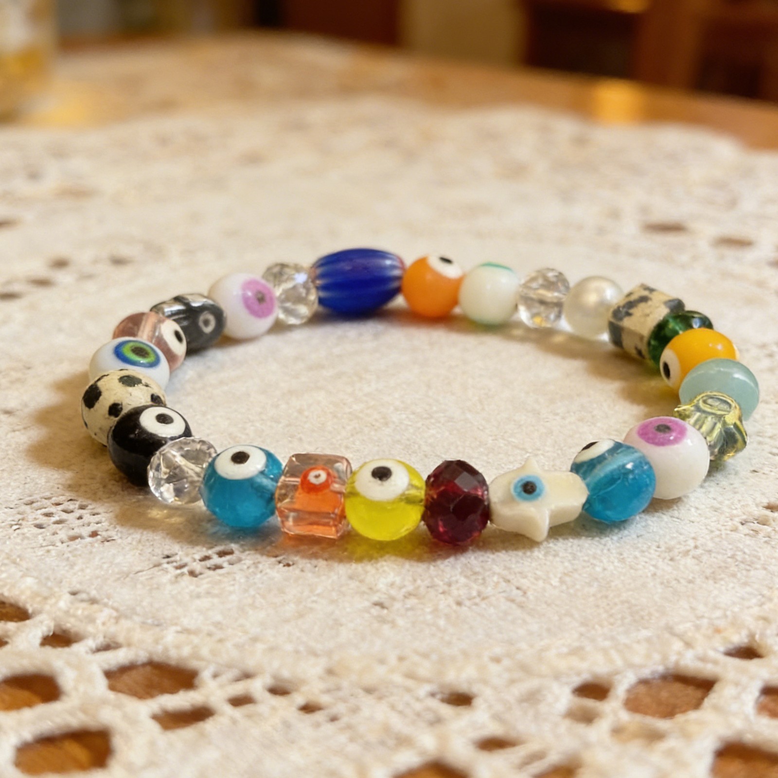 Bohemian Spiritual Lucky Lightweight Durable Dainty Evil Eye Multi-Bead Bracelet
