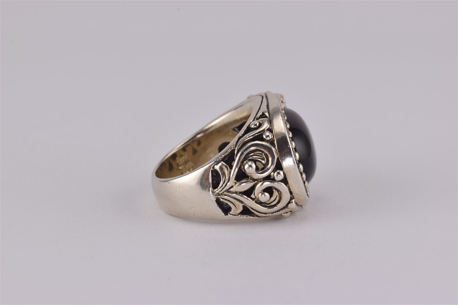 Sterling Silver Oval Black Onyx Bead Scroll Statement Band Ring 16g NK 925 Sz: 7