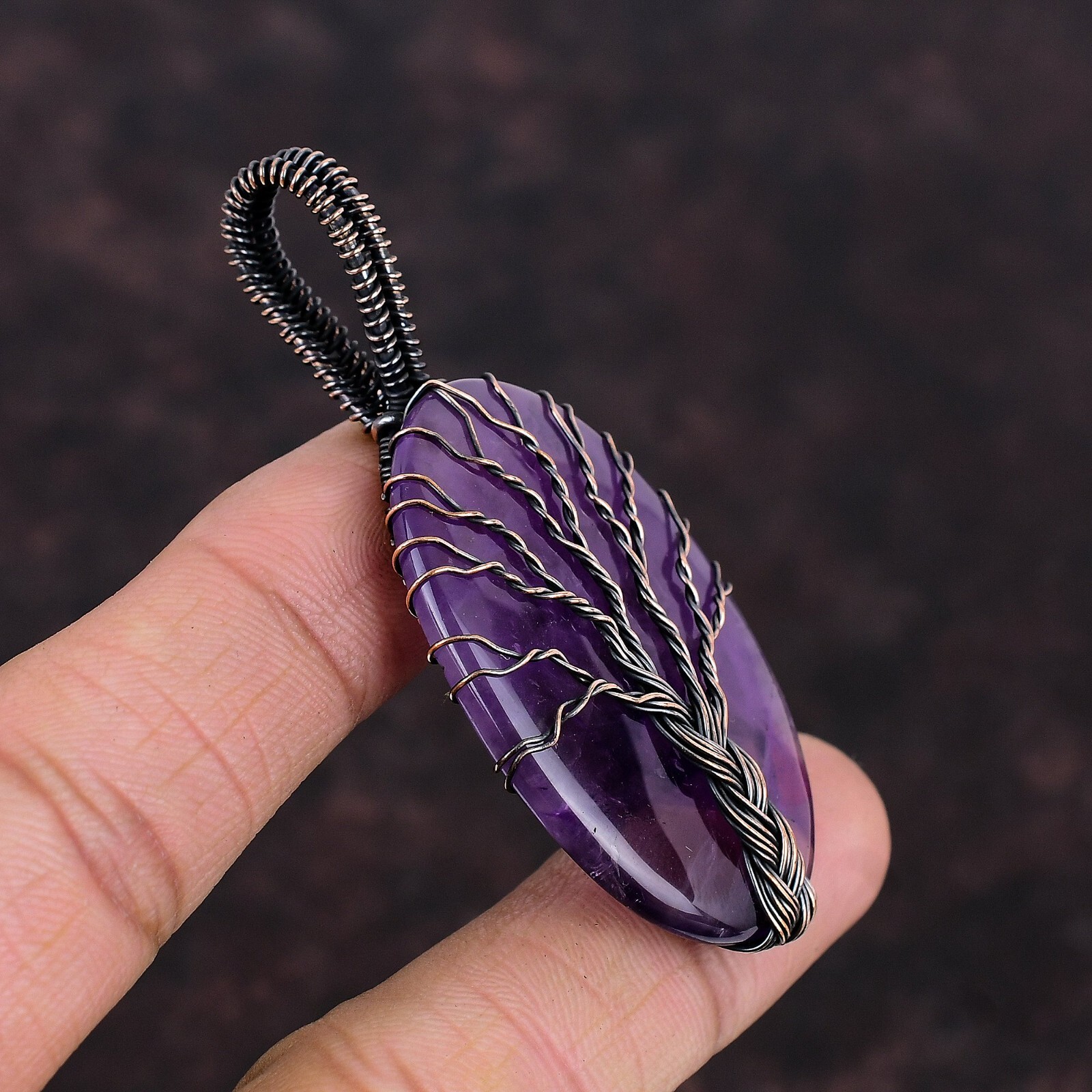 Star Amethyst Wire Wrapped Tree Of Life Pendant Handcrafted Copper Holiday 2.76″