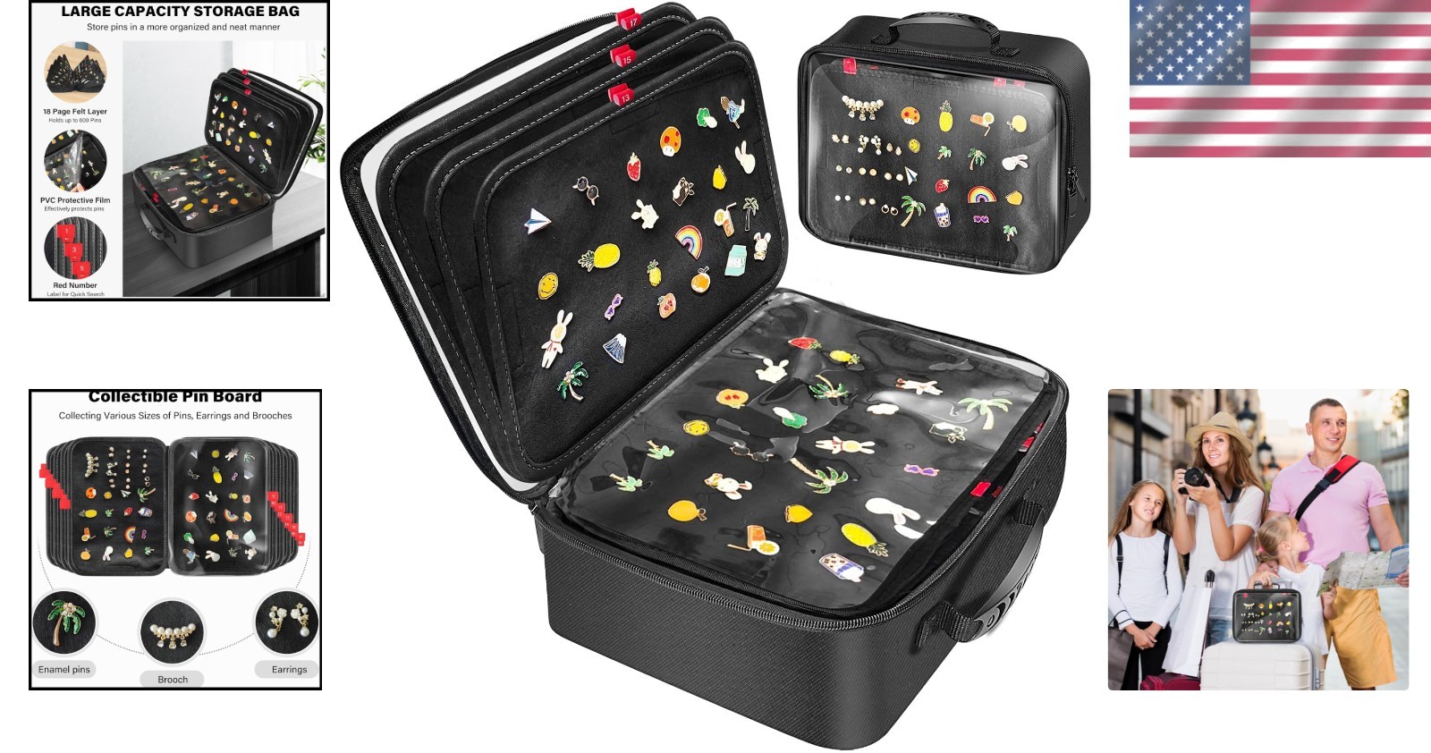 Pin Display Bag Enamel Pins Collectible Trading Book Case 18 Pages Large Capa…