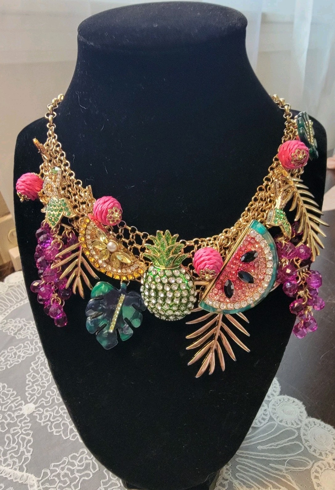 NWT Betsey Johnson Tropical Fruit Statement Bib Necklace Pineapple Watermelon…