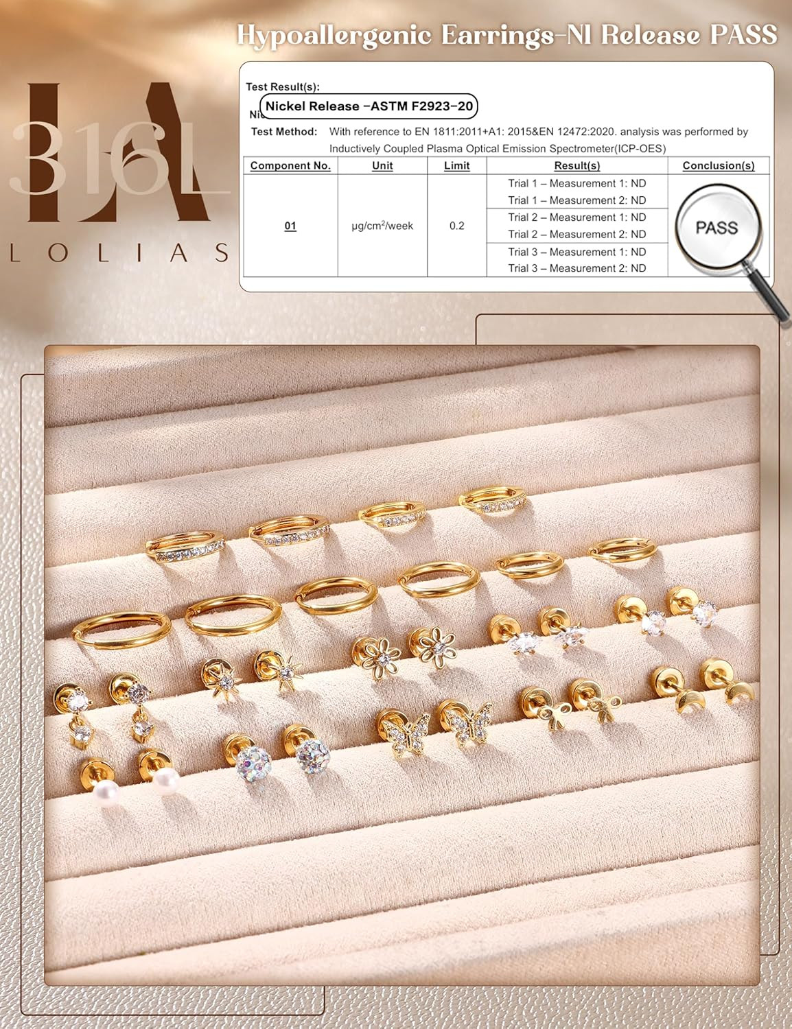 14K Gold Plated Flat Back Earrings – Hypoallergenic Surgical Stainless Steel Stu