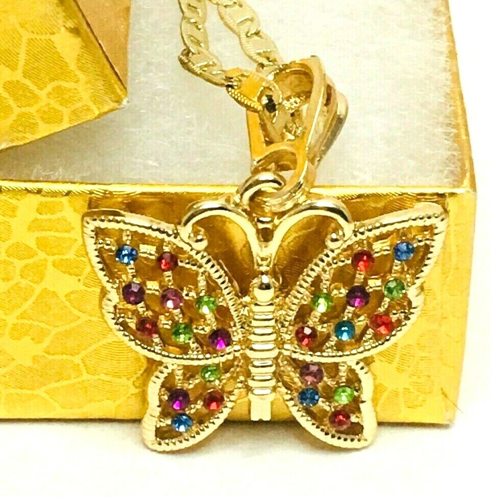 14K Gold Plated Butterfly Necklace with Chain 22″ Collar Mariposa oro Lam #141