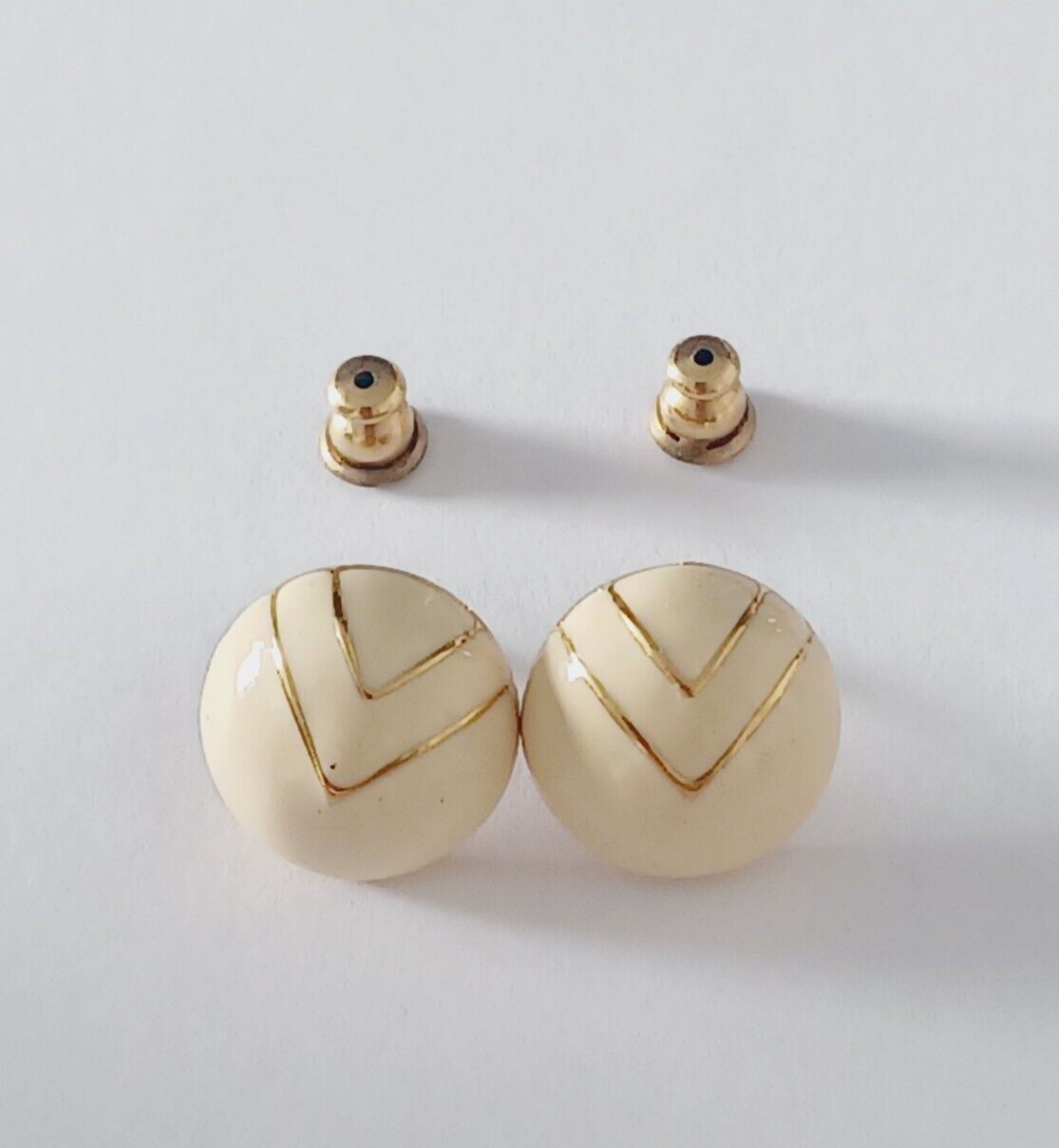 Creme Enamel Dome Gold Tone Stud Earrings