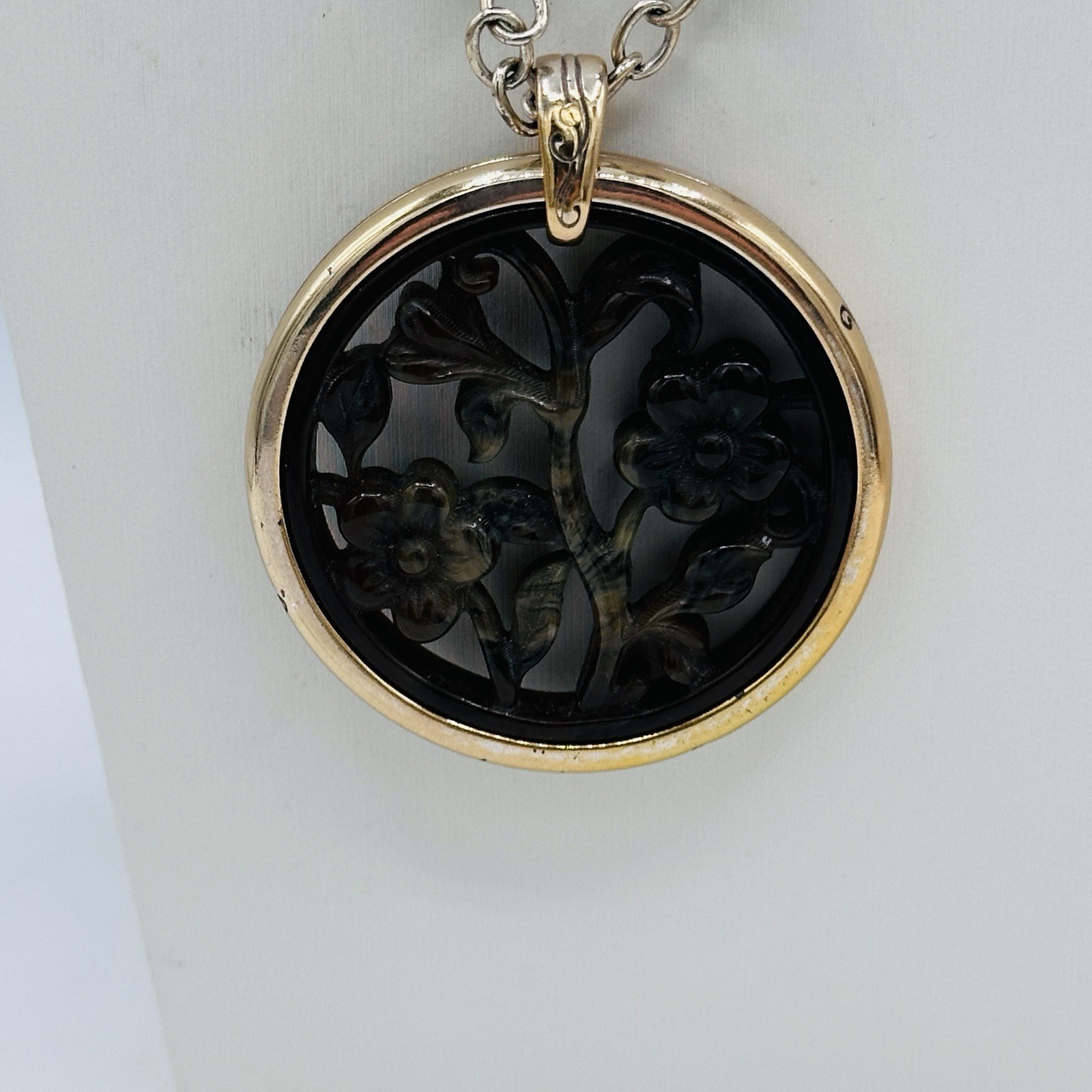 Brighton Floral Openwork Resin Pendant Necklace Gold Plated Beaded Chain