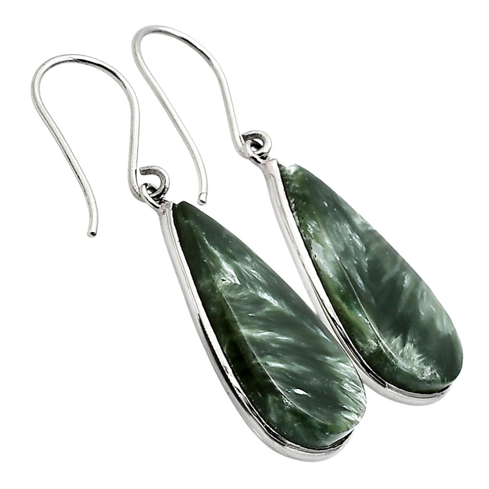 Natural Russian Seraphinite 925 Silver Plated Earrings Jewelry WE47-10020