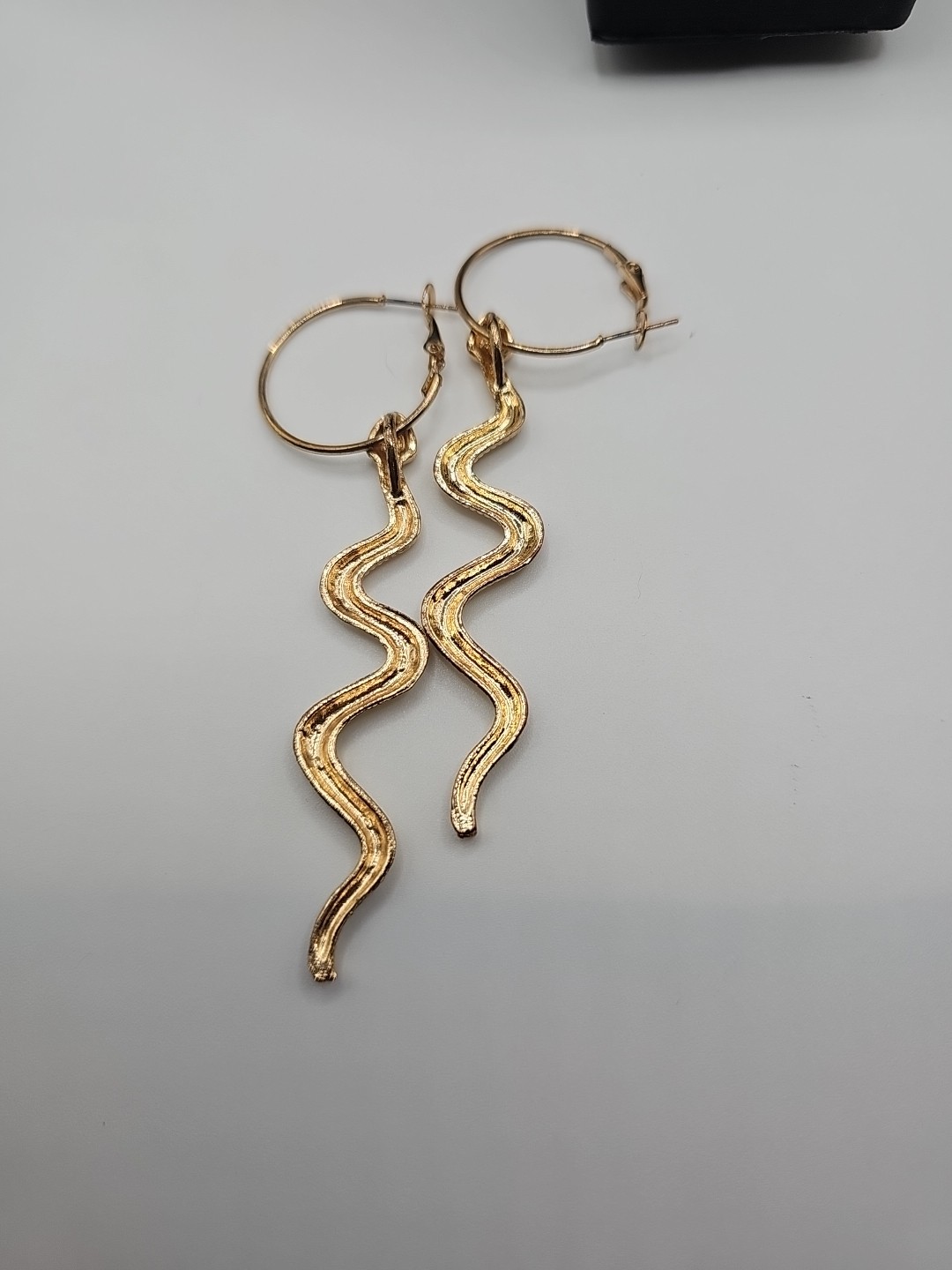 Gold Tone Serpent Dangle Earrings, Hoop And Pendant, 3.75 Inches, Pierced