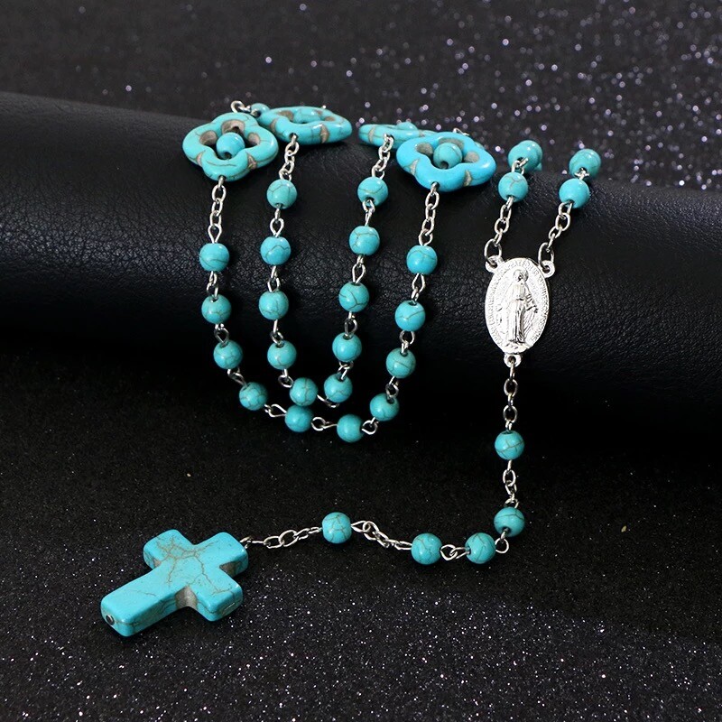 ZARD Rosario Beaded in Natural Turquoise Gemstone Rosary Religious Jewellery