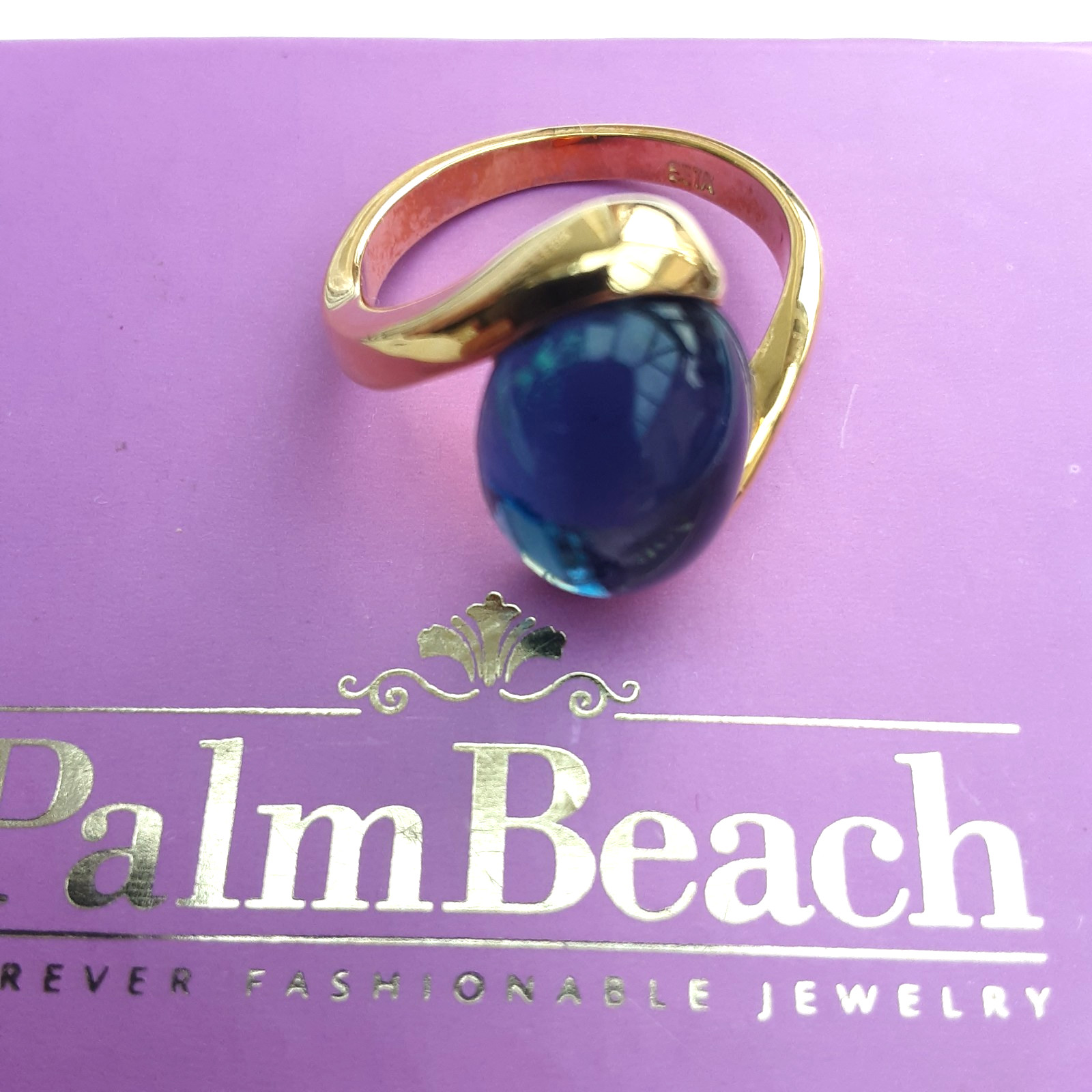 Palm Beach Gold Toned Blue Stone Set Ring Ladies Fashion Jewellery Size P Boxed