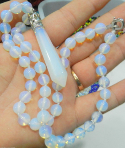 Genuine Natural Fine 8mm Opal Round Gems Beads Hexagon Pendant Jewelry Necklace