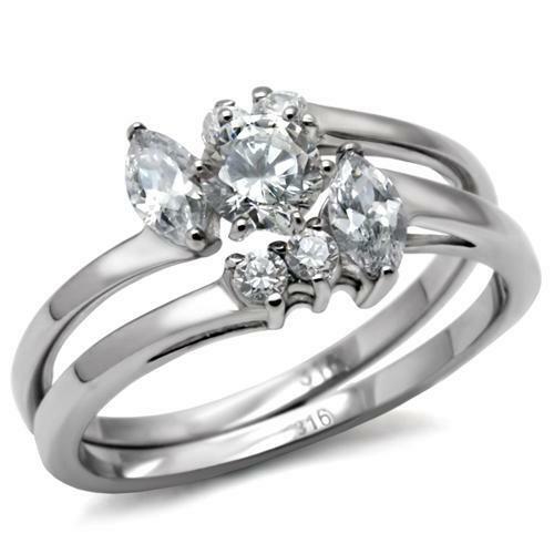 TK096 – High polished (no plating) Stainless Steel Ring with AAA Grade CZ in