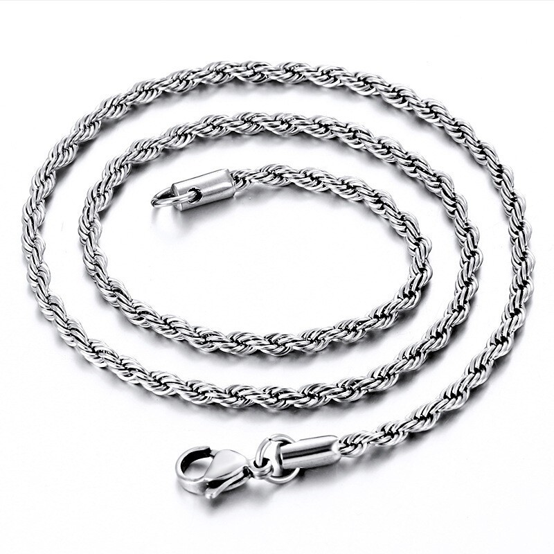 USA Stock 2/3/4mm 316L Stainless Steel Rope Chains Necklaces 18-26′