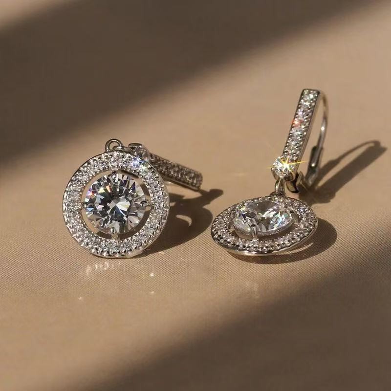 Fashion Women White Gold Plated CZ Sparkling Huggie Earring Stud Drop Dangle