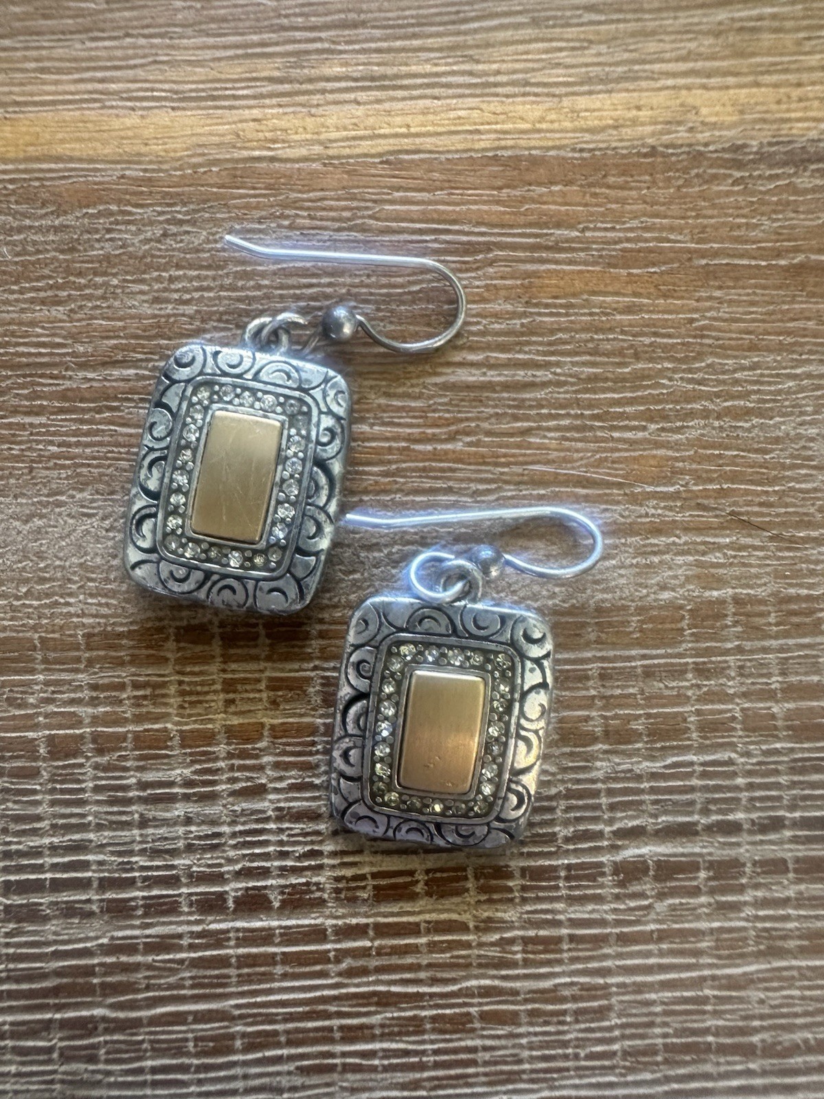 Silver-Tone Rectangle black & gold reversible pendant Necklace & Dangle Earrings