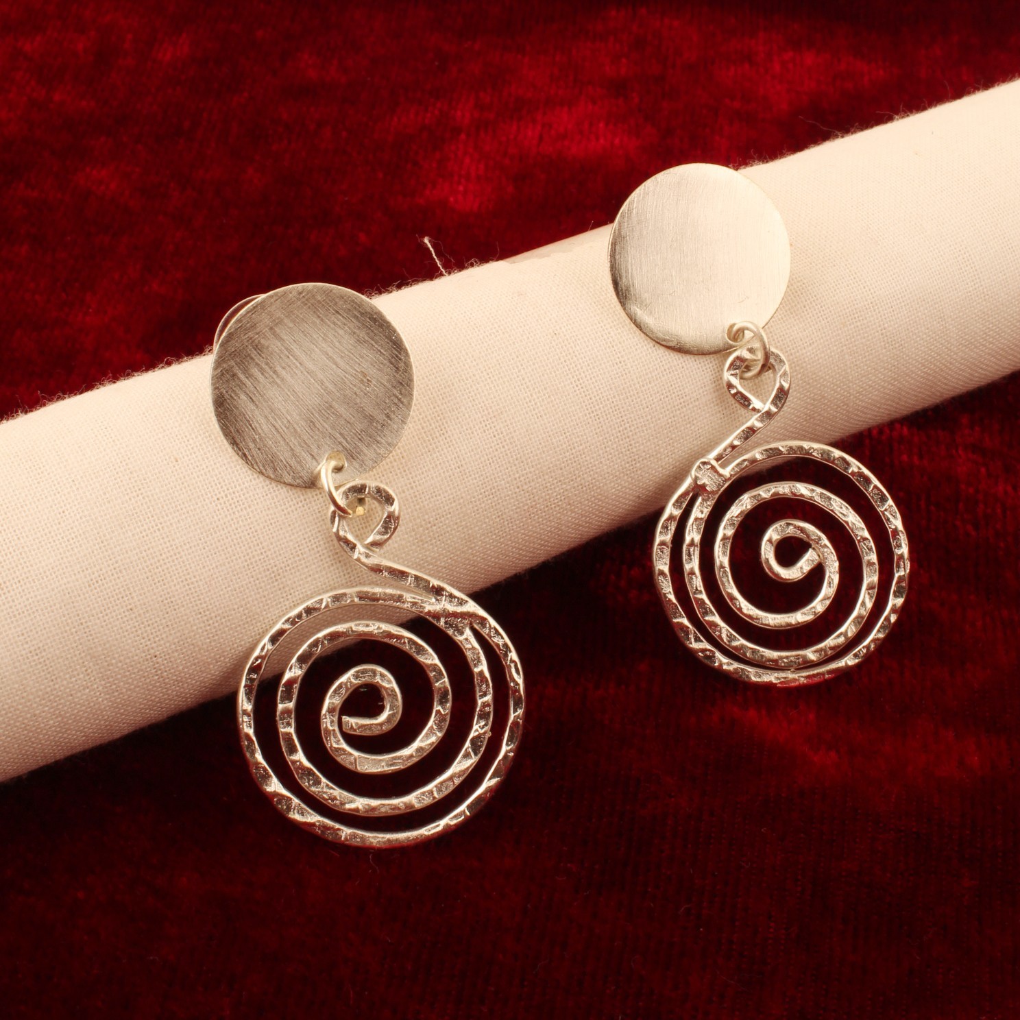 Silver Plating Spiral Dangle Earrings for Women, Hammered Swirl Drop Earrings