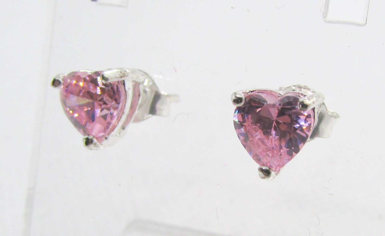 925 STERLING SILVER PINK HEART CUBIC ZIRCONIA SOLITAIRE EARRINGS 6.8×6.9MM ~1.7G