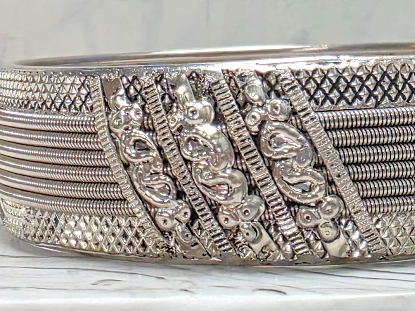 Silver Plated Bangel ‘Knitted/Braided’ Look, Non-Closure Bracelet 2.75″ x 1″