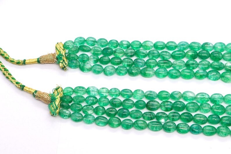 4 Layer Green Emerald Smooth Oval Shape Gemstone Beads Handmade Necklaces 18”