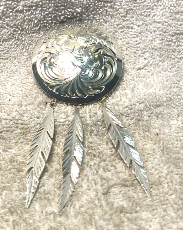 Montana Silversmiths Sterling Silver Plate Broch Dangle Feathers Flower Filigree