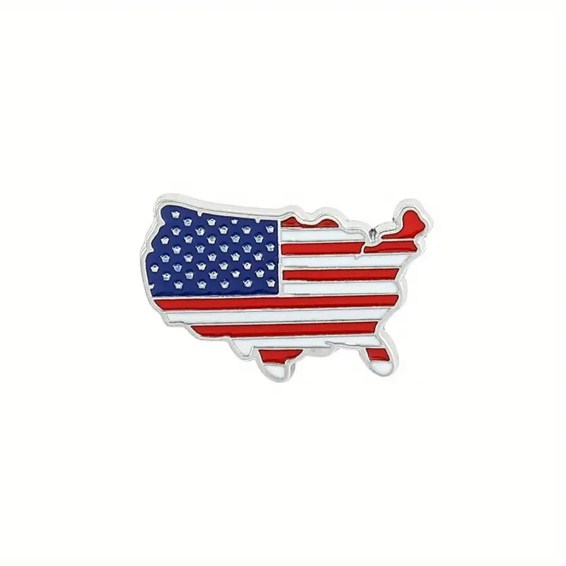 United States Shaped American Flag Brooch Zinc Alloy Enamel Pin