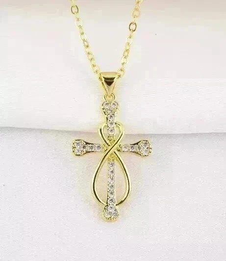 2Ct Round Simulated Diamond Women’s Cross Pendant 14K Yellow Gold Plated