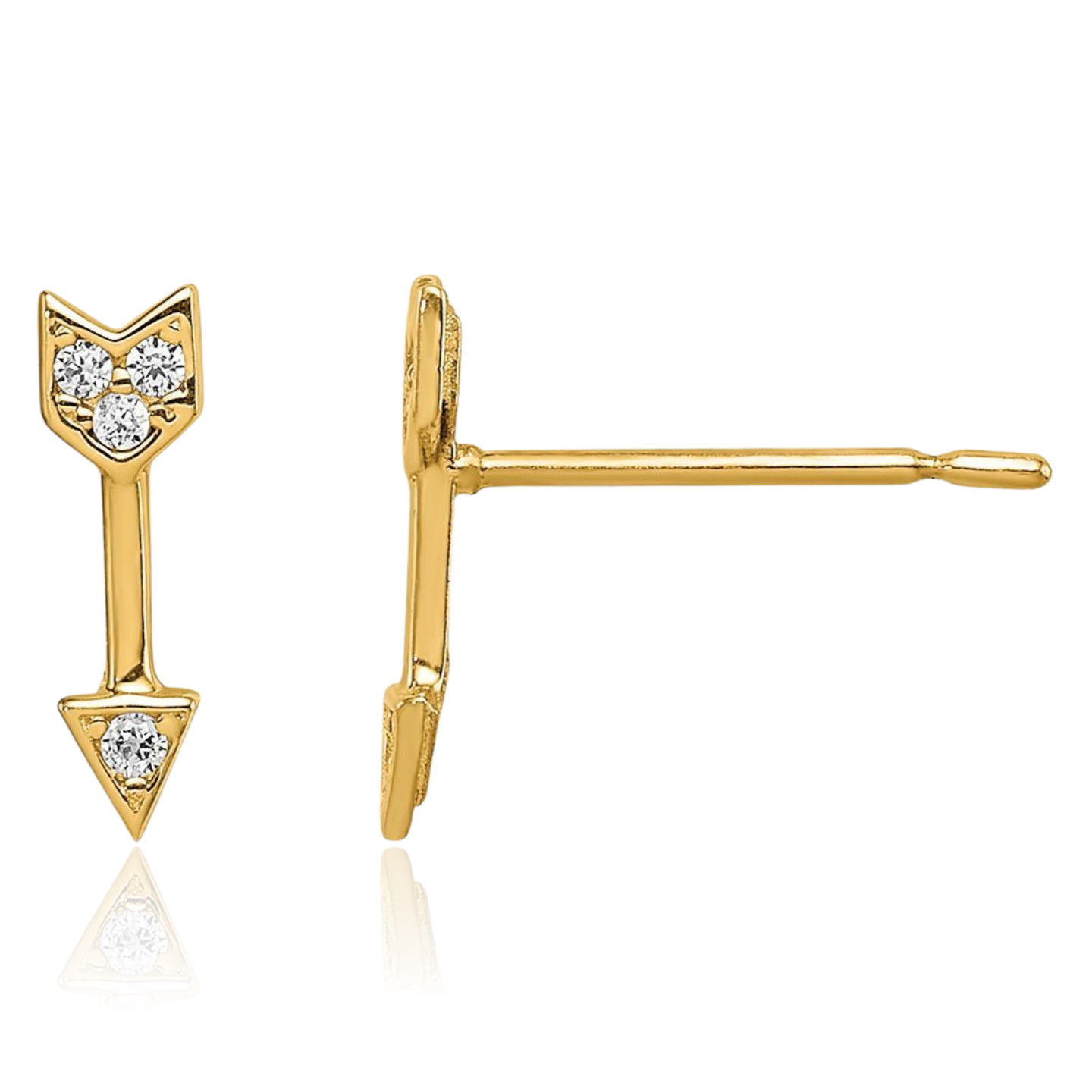 14K Solid Yellow Gold Cubic Zirconia Large Arrow Stud Earrings 9.6mm 3/8 inch