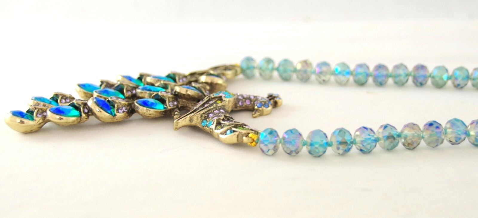 NWOT DESIGNER STYLE PEACOCK RHINESTONE PEACOCK BIRD AB CRYSTAL BEAD NECKLACE