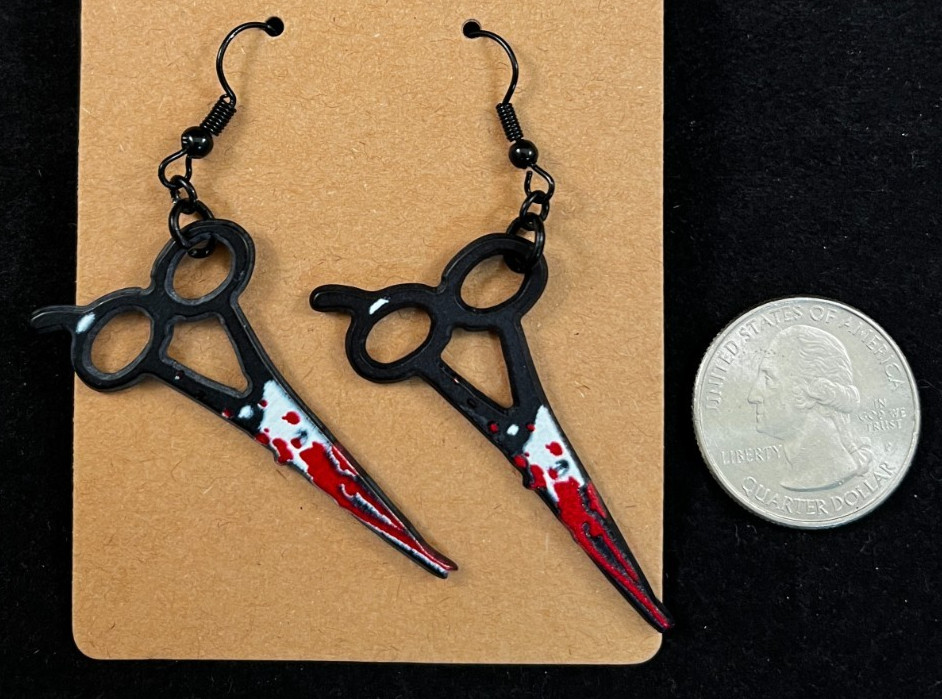Bloody Scissors Earrings – Black Hooks – Serial Killer – Halloween – Handmade