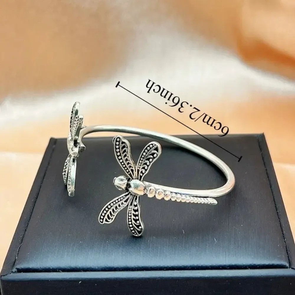 Boho Dragonfly Cuff Bracelet Silver Tone Adjustable Open Bangle Insect Women