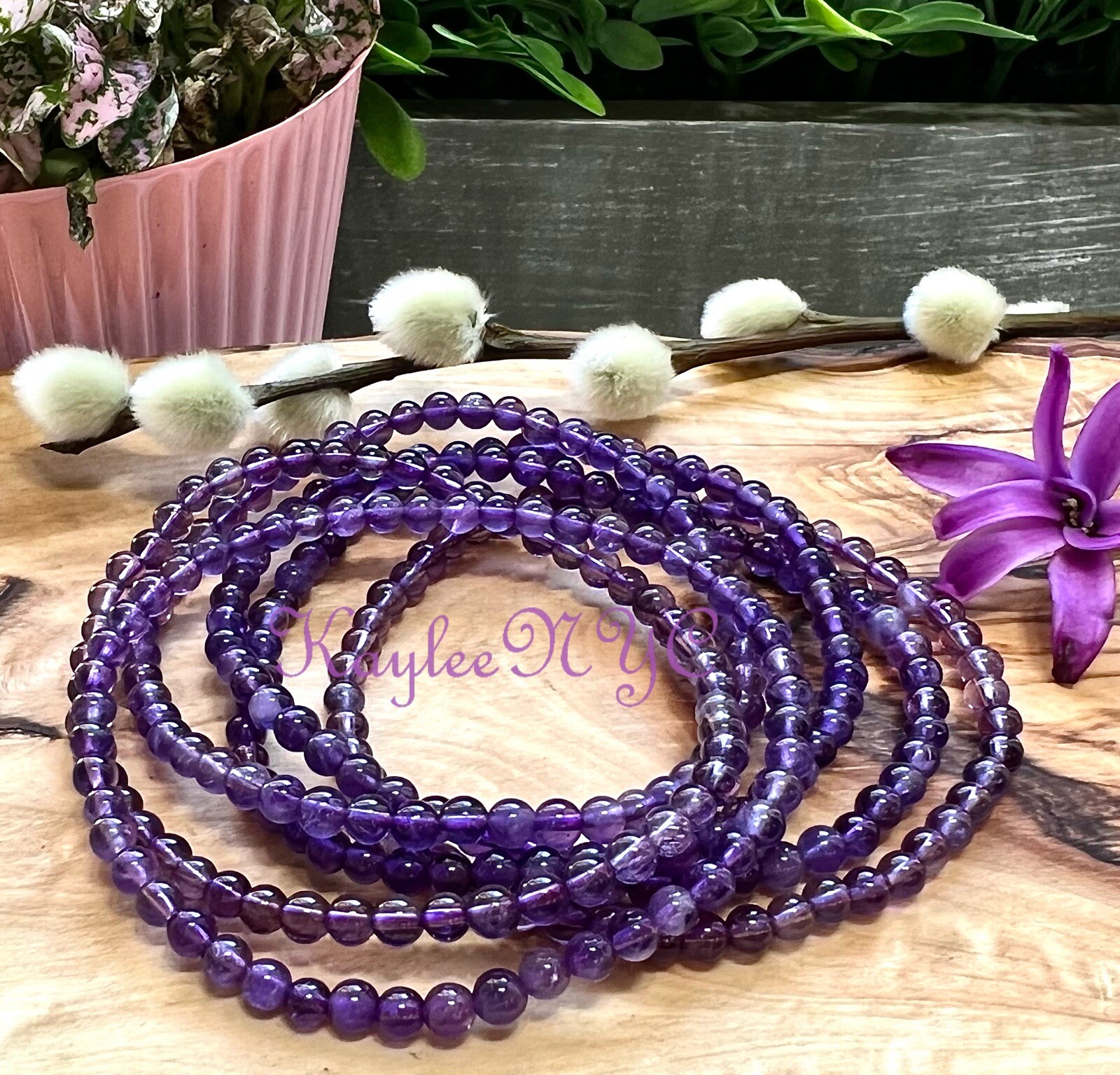 Wholesale Lot 6 Pcs Natural Amethyst 4mm 7.5” Crystal Stretch Bracelet