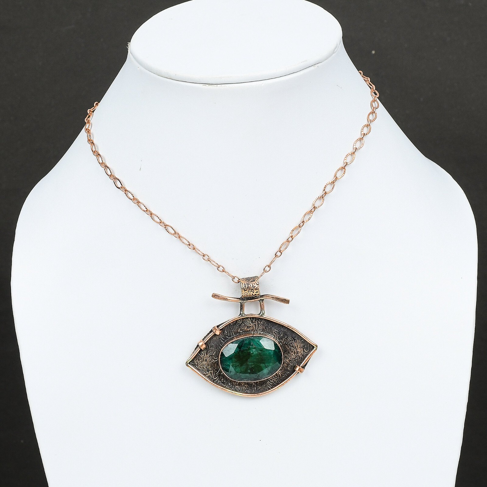 Valentines Deal Zambian Emrald Stone Copper Bezel Anniversary Engagement Pendant