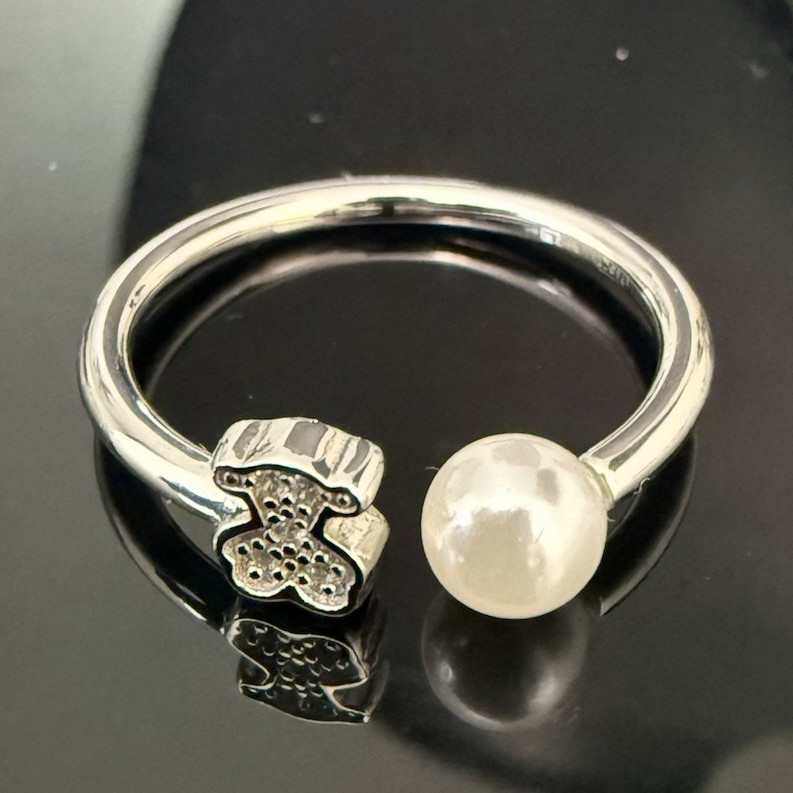 TOUS Pearl Bear Ring Sterling Silver 925 Size 7 Open Design