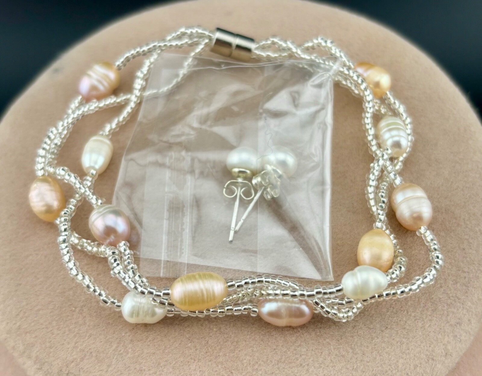 New Without Tags Freshwater Pearl and Glass Seed Bead Multi-Strand Necklace Set