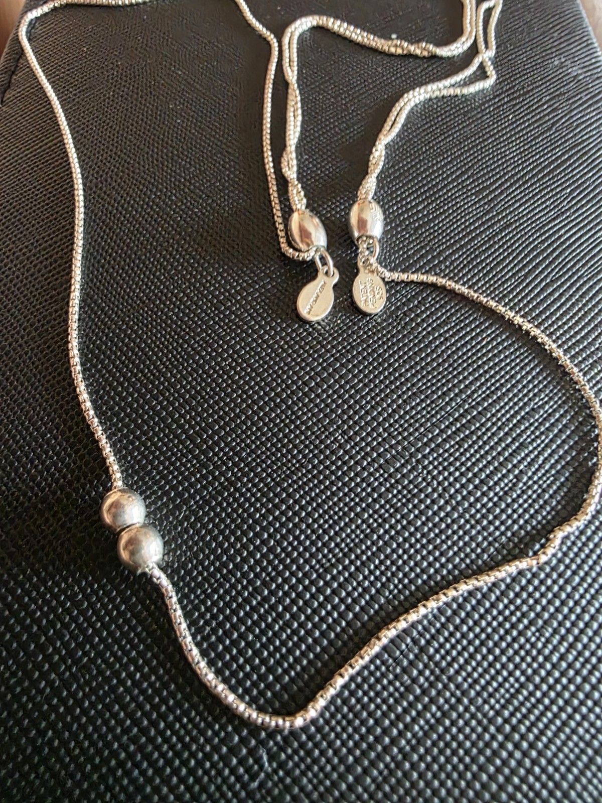 Alex & Ani Box Sliding Chain 925 Silver Necklace Layering Adjustable Beaded