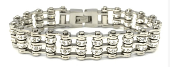 Women’s Stainless Steel Motorcycle Tennis Bracelet Double Rows of Bling 82