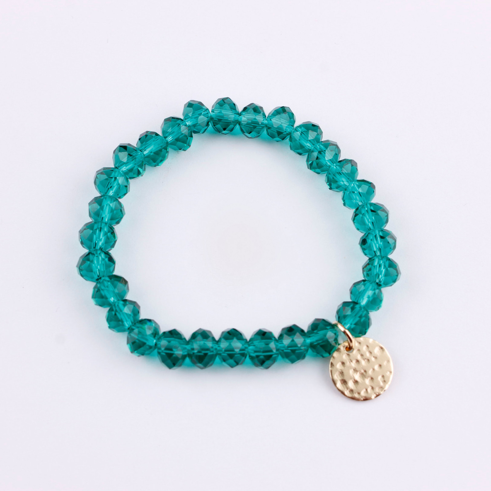 Women 8mm Glass Beads Bracelets with Hammered Disc Crystal Bead Stretch Bracelet