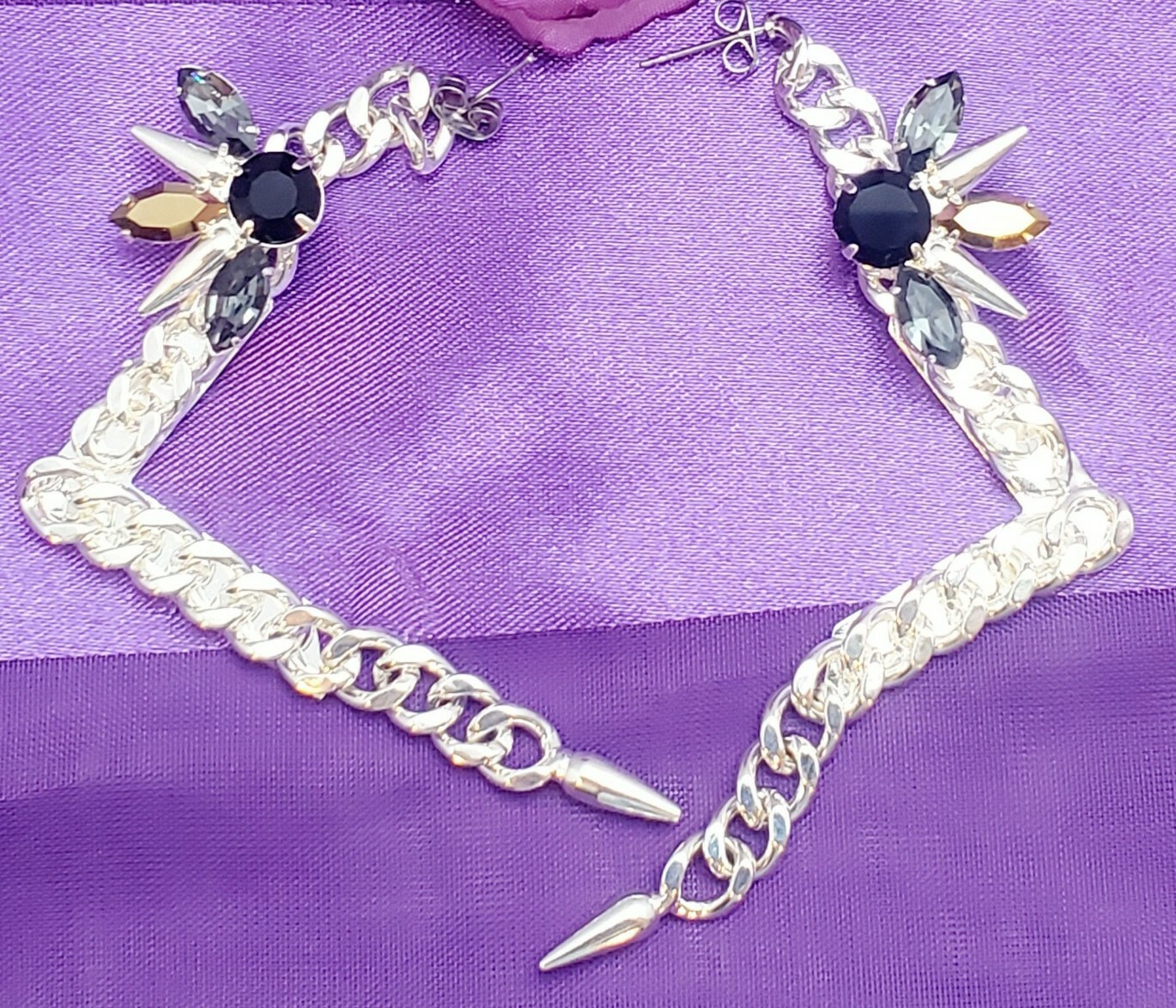 Designer FALLON Signed Micro Spike Chain EARRINGS Swarovski Crystals 2012