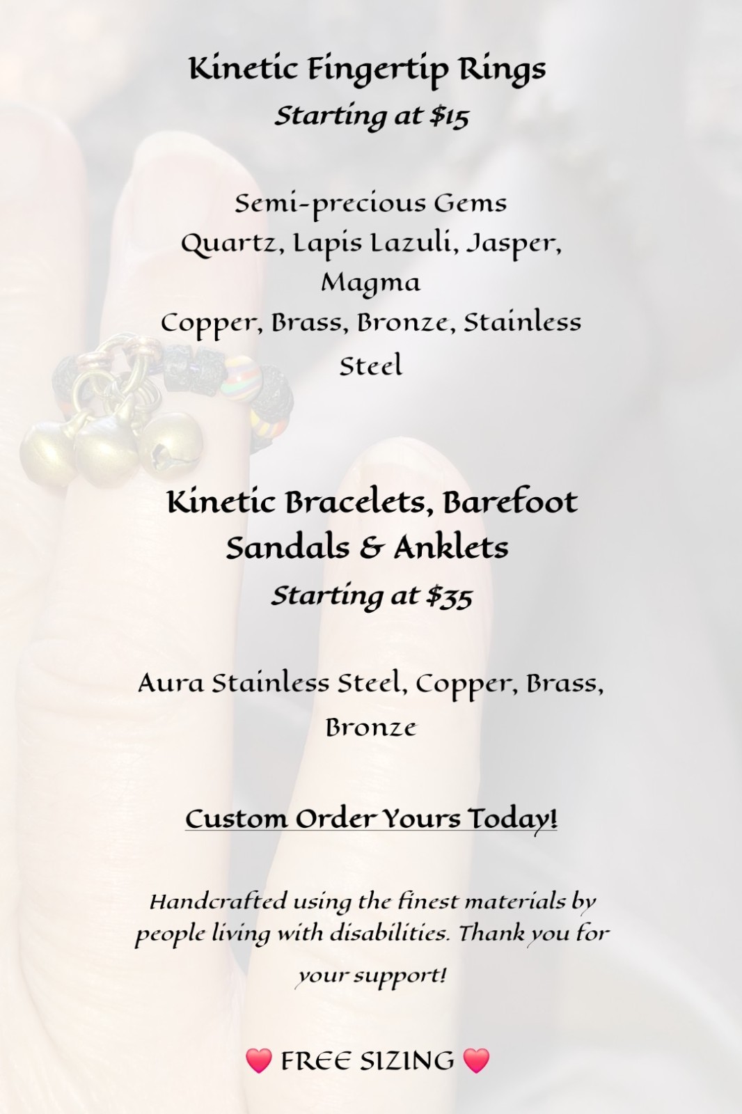 Kinetic Fingertip Bell Rings, Anklets, Bracelets, Barefoot Sandals, Hand Flower