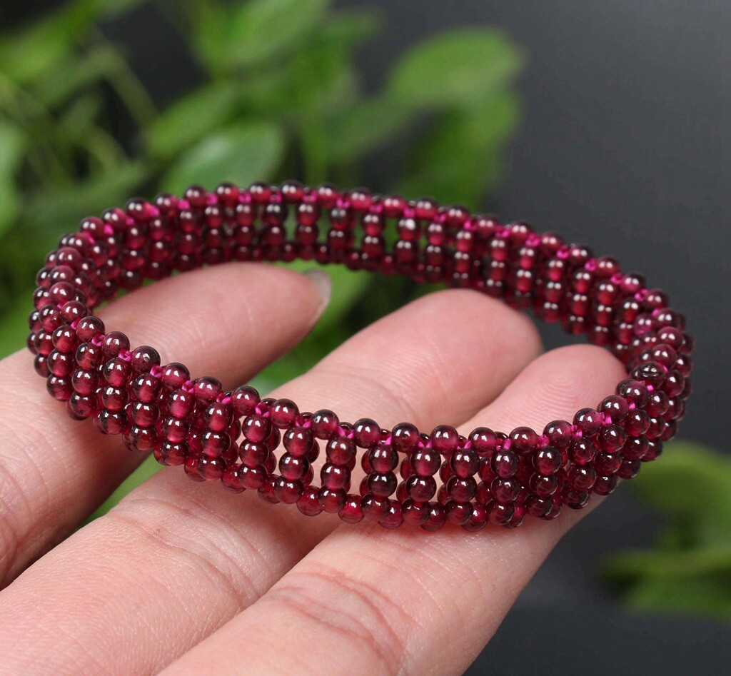 Cert’d Untreated Natural Wine Red Garnet Crystal Round 3mm Beads Women Bracelet