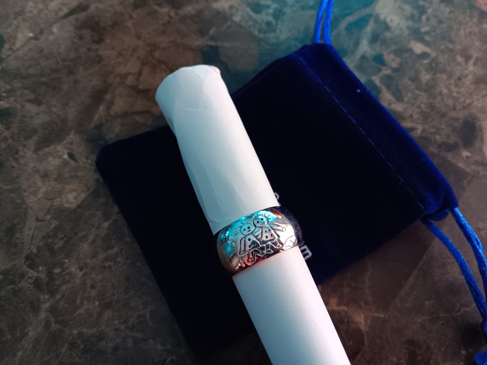 Sterling Silver wide 7 grams weight engraved kids couple SZ 9 Ring NEW