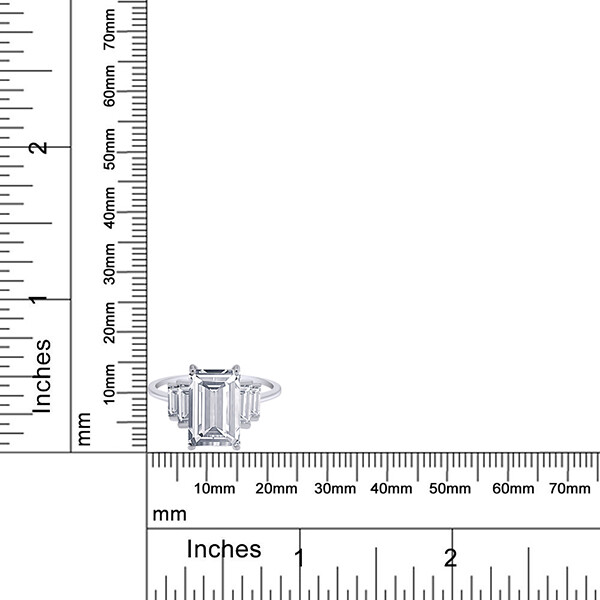 7.5ct Five Stone Ring Emerald Cut Simulated Diamond 14K White Gold Plated Silver