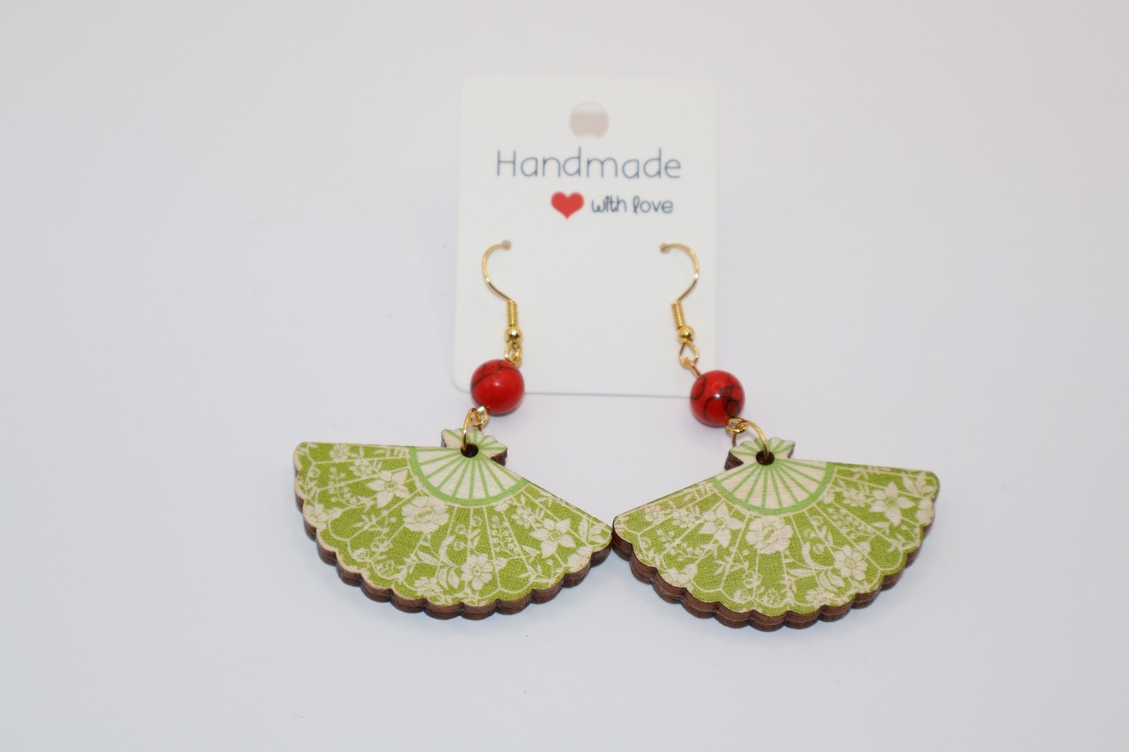 Floral Wooden Fan Earrings | Boho Handmade Dangle Earrings | Lightweight Artisan