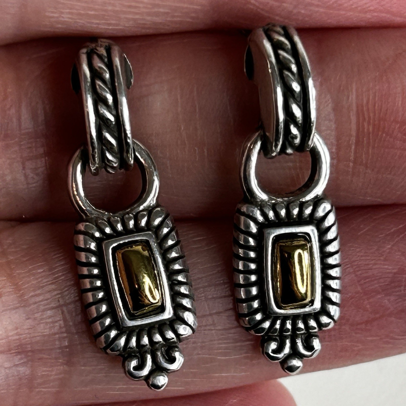 Brighton Earrings Two Tone Rectangle Drop Gold And Silver Tone Petite Retired