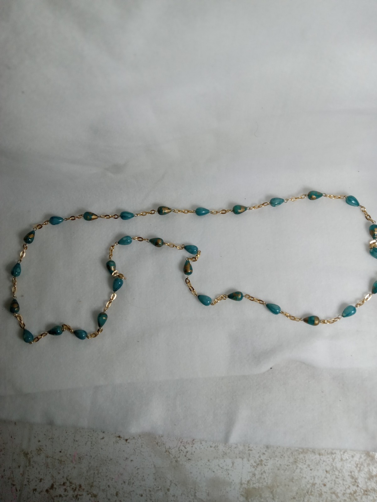 Vintage Double Strand Necklace Womens Turquoise & Gold Swirled 23″ In Length